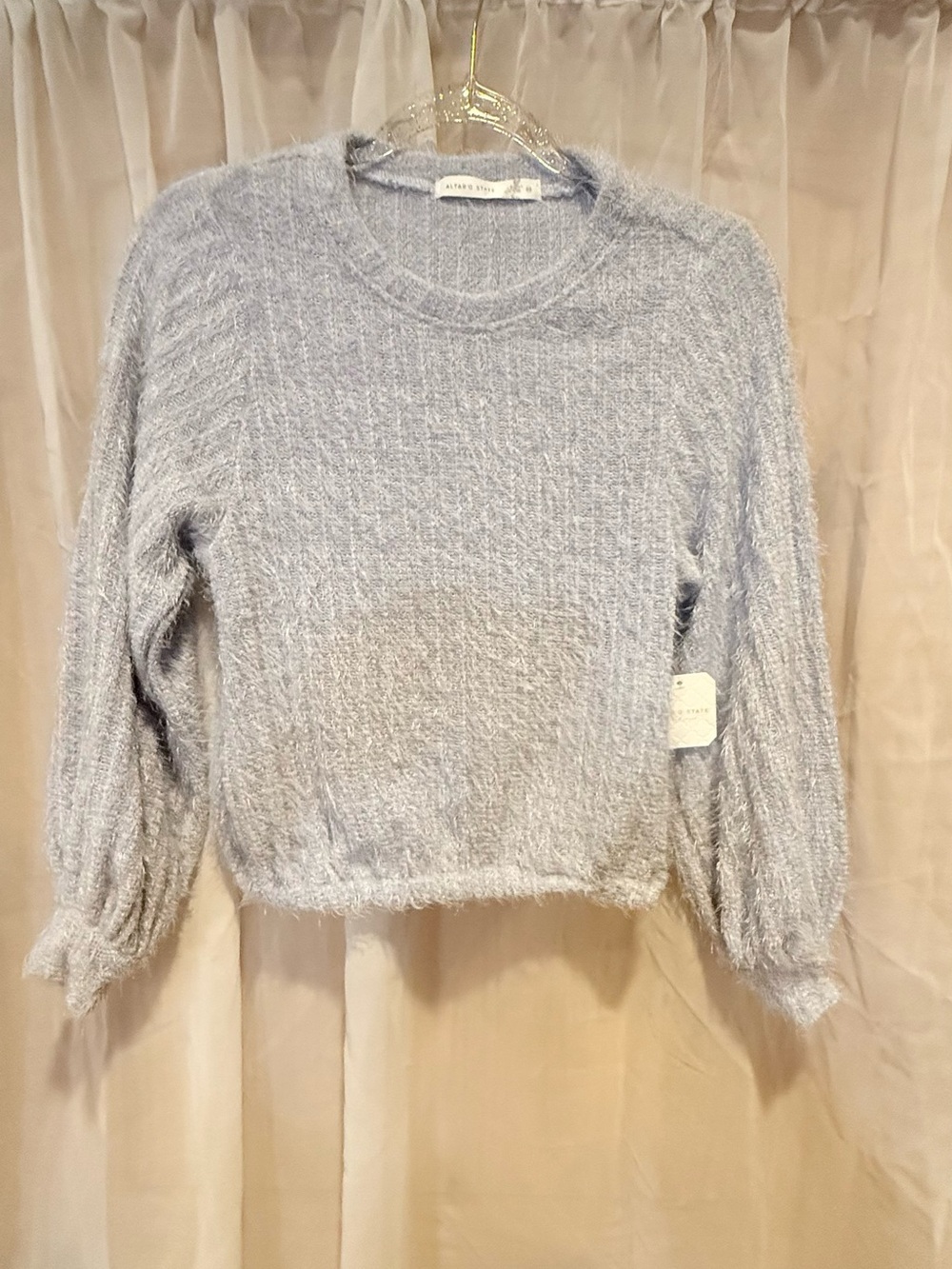 Altar'd State Light Blue Fuzzy Crew Neck Sweater
